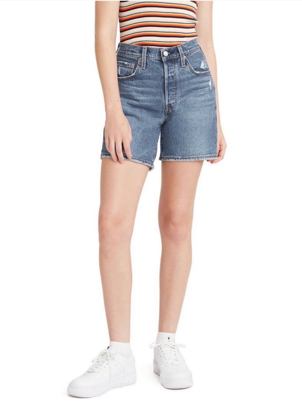 Levi mid thigh jean shorts in salsa middle